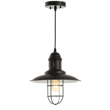 Deere 12" Adjustable Iron/Glass Cage Light LED Pendant - JONATHAN Y